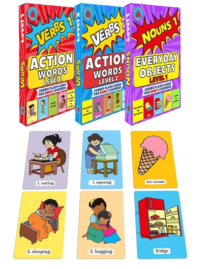Brainy Bug Resources90 Early Years Flashcards with App-Enabled Audio | 60 Action Words, 30 Everyday Objects | Audio in Hindi, English, Punjabi, Tamil, Kannada, Telugu | Special Needs | Spoken English - Image 1